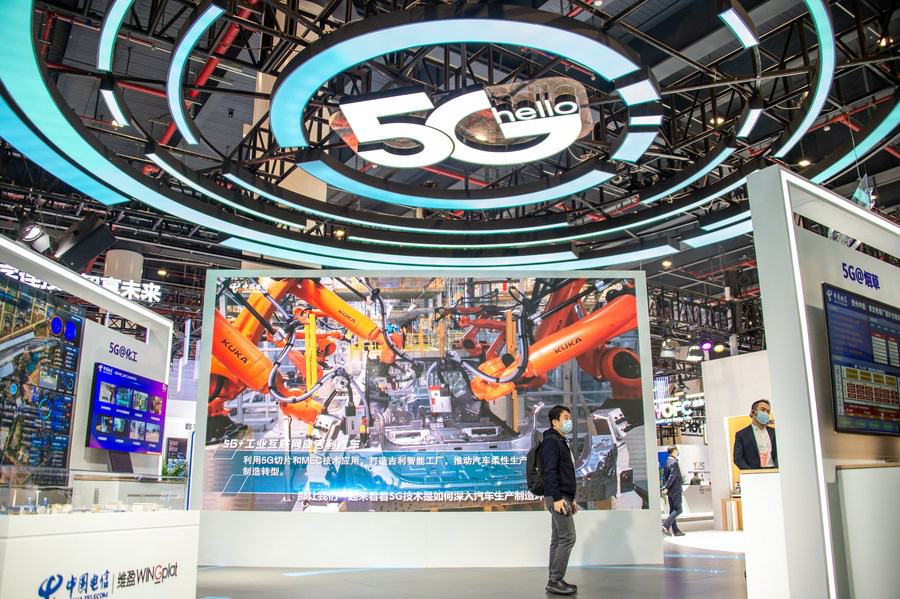 La sede della China 5G+ Industrial Internet Conference a Wuhan, nella provincia dello Hubei, nella Cina centrale. (20 novembre 2021 - Xinhua/Wu Zhizun)