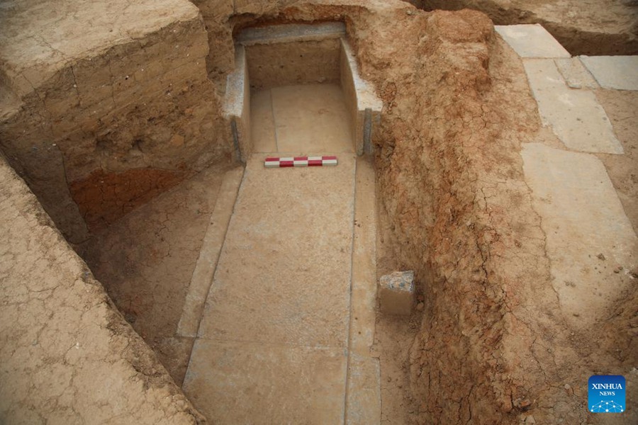 Parte delle antiche strutture di conservazione dell'acqua risalenti alle dinastie Wei e Jin (220-420) scoperte a Luoyang, nella provincia dello Henan, nella Cina centrale. (Istituto di Archeologia dell'Accademia Cinese delle Scienze Sociali/Dispensa tramite Xinhua)