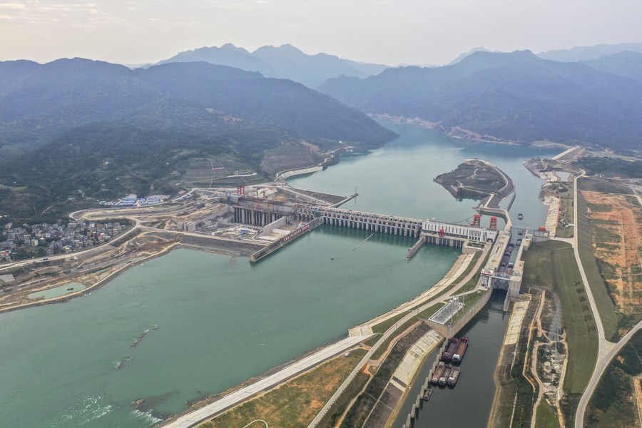 Vista aerea del progetto di tutela dell'acqua della gola di Dateng a Guiping, nella regione autonoma del Guangxi Zhuang, nella Cina meridionale. (11 marzo 2022 - Xinhua/Cao Yiming)