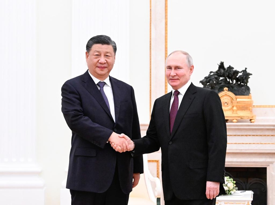 Il presidente cinese Xi Jinping incontra il presidente russo Vladimir Putin al Cremlino al suo arrivo a Mosca. (20 marzo 2023 - Xinhua/Shen Hong)