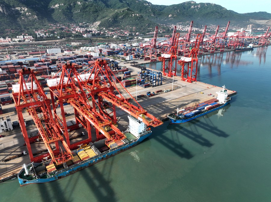 Terminal container del porto di Lianyungang, nella provincia del Jiangsu, nella Cina orientale. (9 maggio 2023 - Wang Chun/Xinhua)