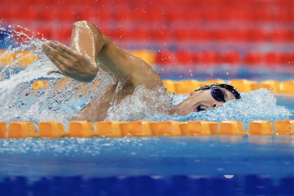 Il nuotatore italiano Matteo Lamberti durante una gara alle Universiadi di Chengdu. (Foto fornita dal Centro notizie online delle Universiadi di Chengdu)