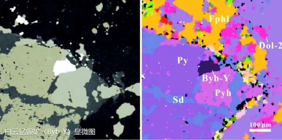 Una micrografia di Bayanoboite-Y, un minerale pesante di terre rare scoperto da scienziati cinesi. (Foto/China University of Geosciences)