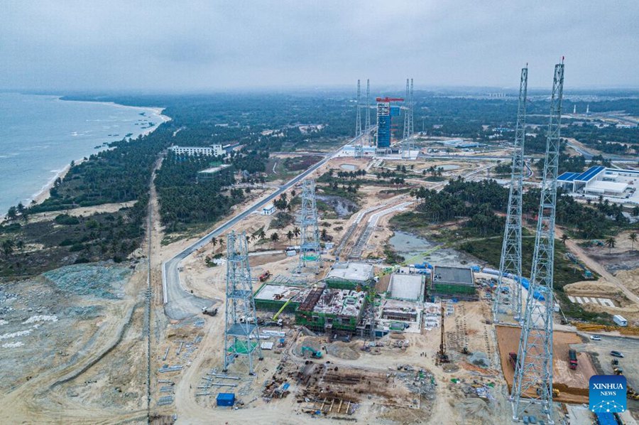 Il sito di lancio commerciale di veicoli spaziali di Hainan in costruzione a Wenchang, nella provincia di Hainan. (6 marzo 2024 – Xinhua/Pu Xiaoxu)