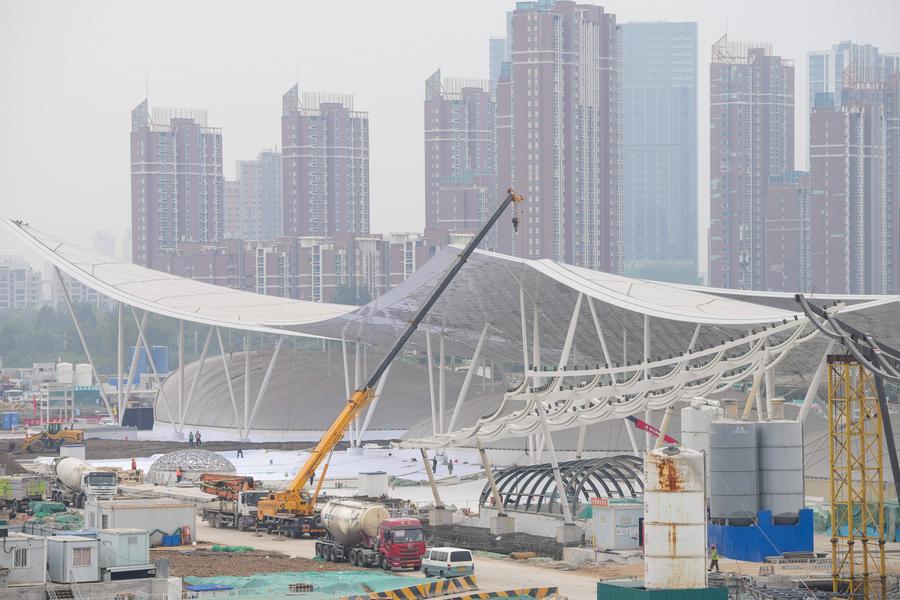 Cantiere del centro di trasporto comprensivo di Beijing nel distretto di Tongzhou, centro secondario della capitale cinese. (17 ottobre 2024 - Xinhua/Ju Huanzong)