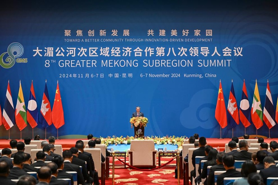 Il Premier cinese Li Qiang partecipa all'ottavo Summit della Subregione del Grande Mekong (GMS) a Kunming, nella provincia sud-occidentale cinese dello Yunnan. (7 novembre 2024 - Xinhua/Yin Bogu)