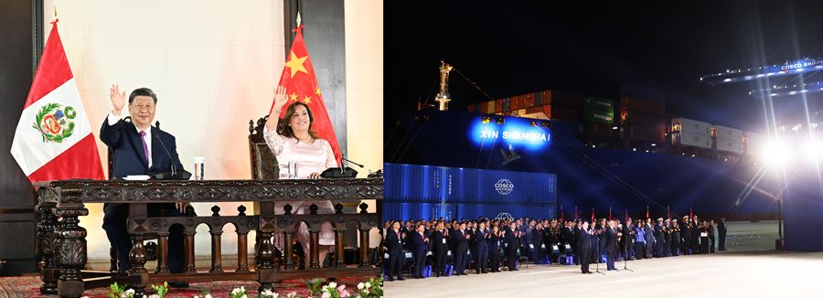Xi Jinping e Dina Boluarte presenziano a cerimonia di apertura porto di Chancay