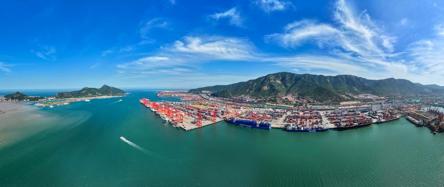 Navi merci attraccate al terminal container del porto di Lianyungang, nella provincia orientale cinese del Jiangsu. (26 giugno 2024 - Xinhua/Ji Chunpeng)