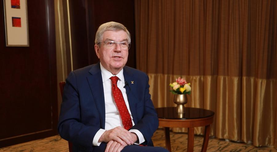 Il presidente del Comitato Olimpico Internazionale (CIO) Thomas Bach parla in un'intervista con Xinhua. (Xinhua)