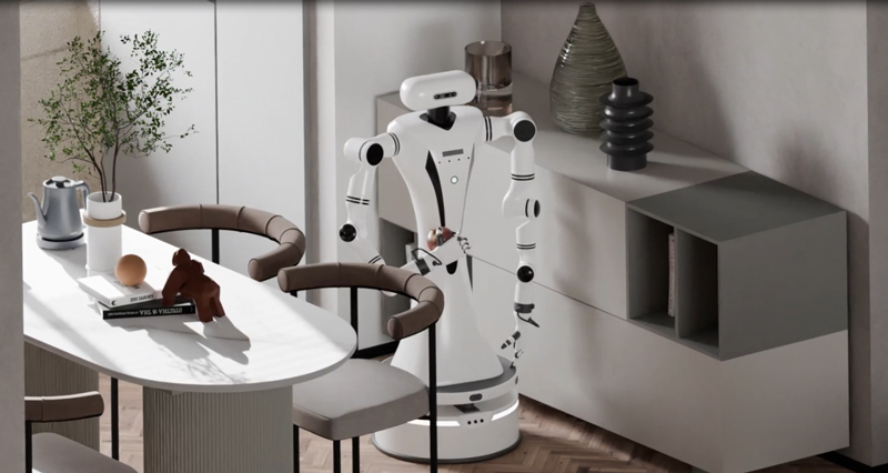 Un robot si esercita ad afferrare le mele in una scena virtuale. (Foto fornita dall'intervistato)
