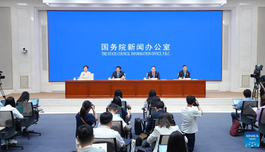 L'Ufficio di Comunicazione del Consiglio di Stato cinese (SCIO) tiene una conferenza stampa sui preparativi per la terza edizione della China International Supply Chain Expo a Beijing, capitale della Cina. (17 giugno 2025 - Xinhua/Cai Yang)