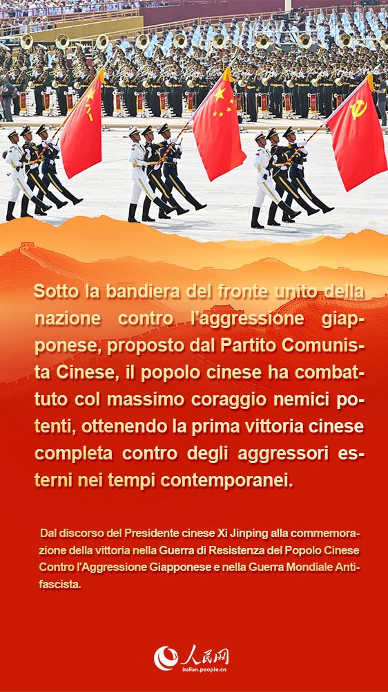 Poster: discorso di Xi Jinping alla commemorazione della vittoria nella Guerra di Resistenza del Popolo Cinese Contro l'Aggressione Giapponese e nella Guerra Mondiale Antifascista