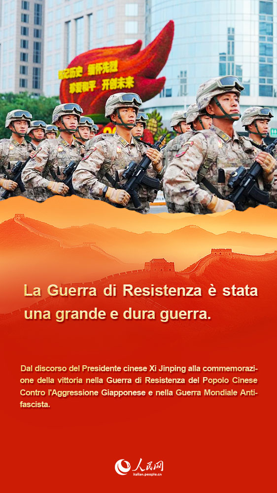 Poster: discorso di Xi Jinping alla commemorazione della vittoria nella Guerra di Resistenza del Popolo Cinese Contro l'Aggressione Giapponese e nella Guerra Mondiale Antifascista