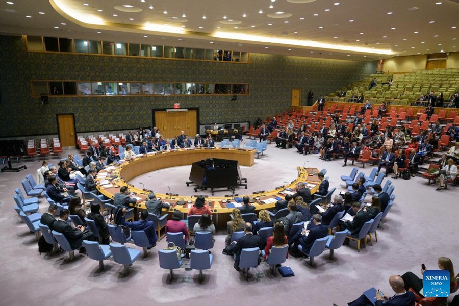 Riunione di emergenza del Consiglio di Sicurezza per discutere della presunta intrusione nello spazio aereo estone da parte di aerei da combattimento russi, presso la sede delle Nazioni Unite a New York. (22 settembre 2025 - Manuel Elias/UN Photo/in concessione a Xinhua)