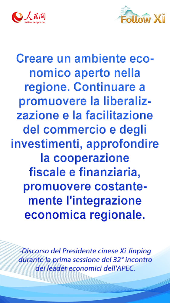 Poster: discorso del Presidente cinese Xi Jinping durante la prima sessione del 32° incontro dei leader economici dell'APEC