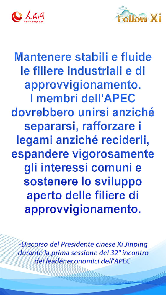 Poster: discorso del Presidente cinese Xi Jinping durante la prima sessione del 32° incontro dei leader economici dell'APEC