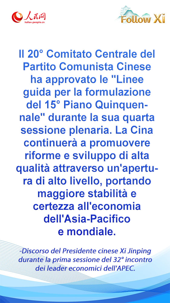 Poster: discorso del Presidente cinese Xi Jinping durante la prima sessione del 32° incontro dei leader economici dell'APEC