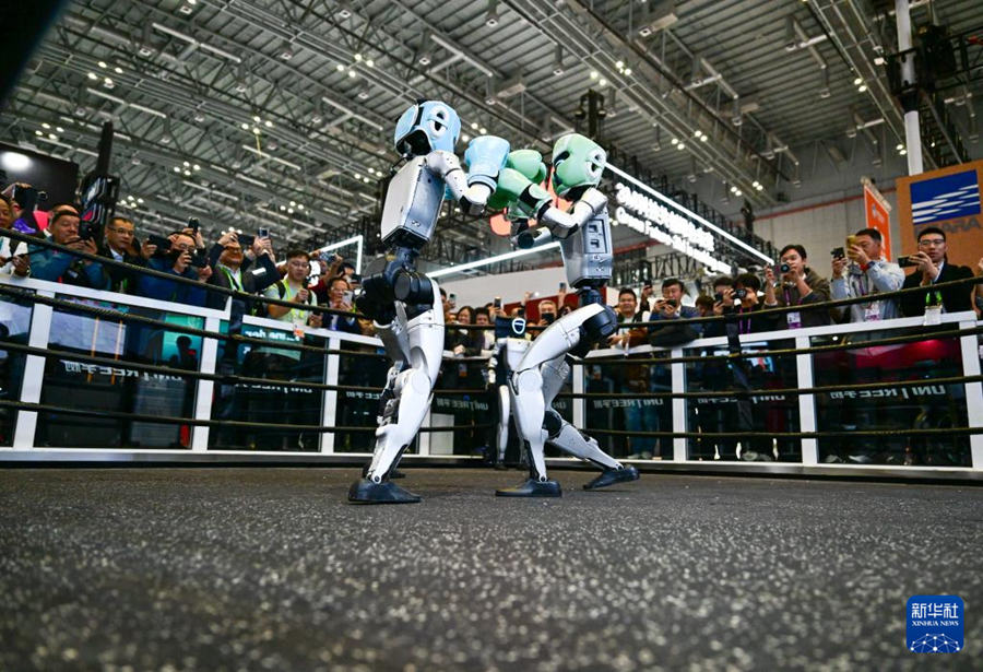 Robot umanoidi si esibiscono in combattimenti all'ottava CIIE