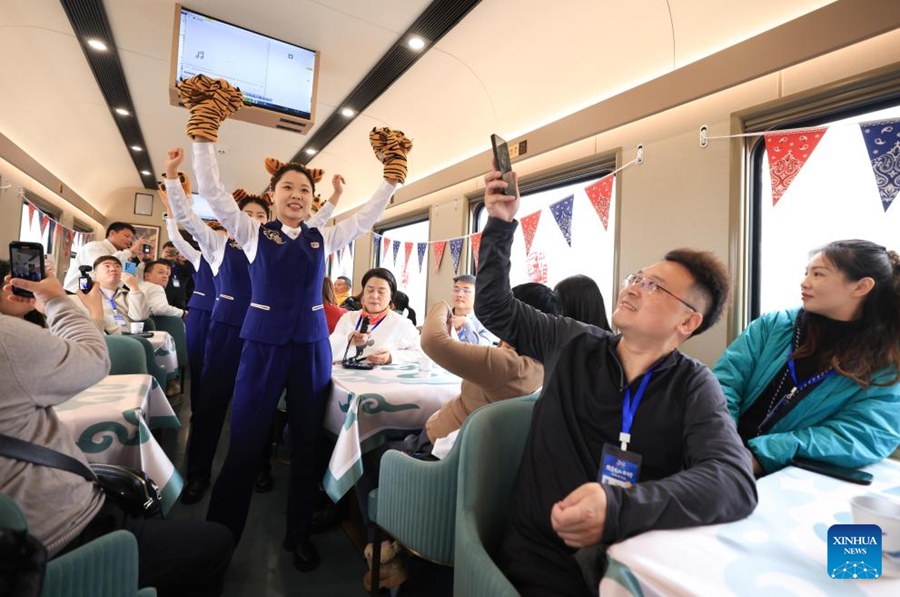Treno turistico a tema ghiaccio e neve lanciato a Harbin, Cina nordorientale