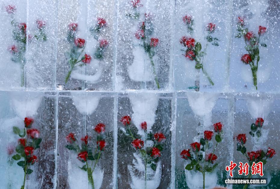 Muro di ghiaccio a Shenyang attira i cittadini