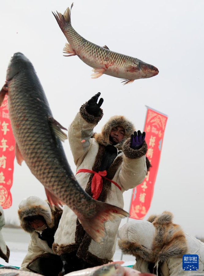 Stagione della pesca invernale al Lago Bosten, Xinjiang
