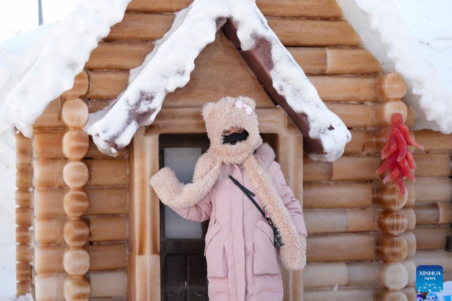 Sculture di ghiaccio tinte con pigmenti vegetali portano colore all'Harbin Ice and Snow World