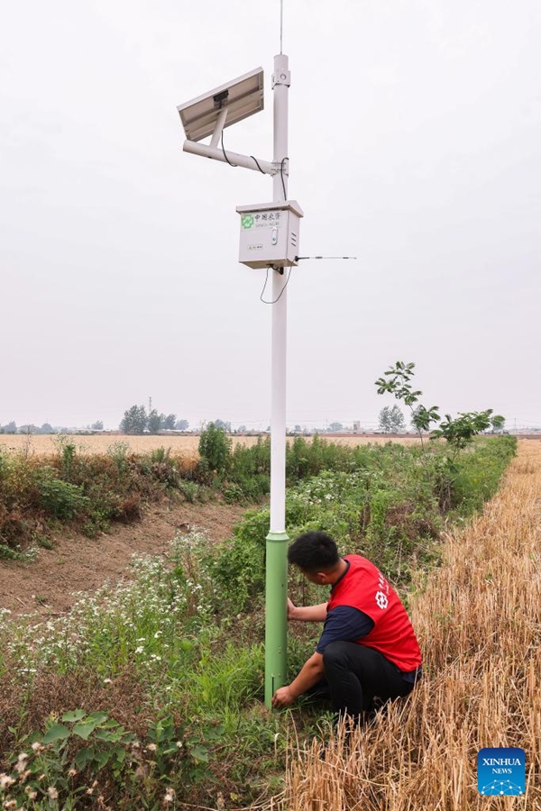 Dispositivi intelligenti impiegati durante la stagione di raccolta del grano nell'Anhui