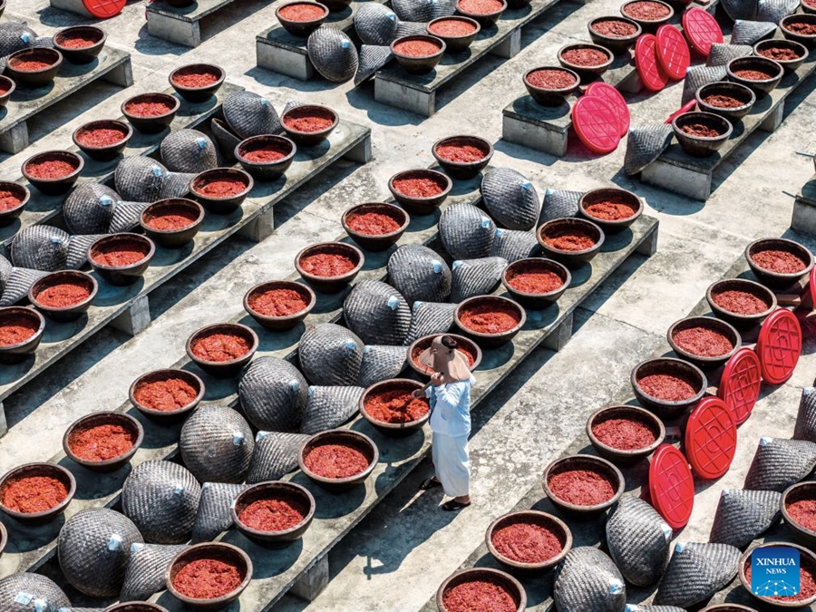 Preparativi per la produzione di salsa al peperoncino nello Hunan