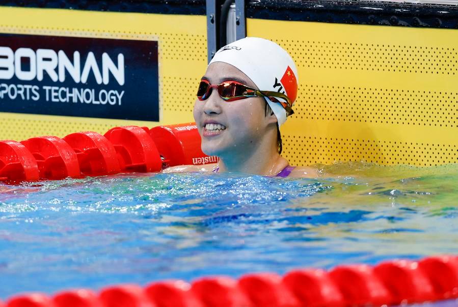 Yu Zidi subito dopo la finale dei 200 metri misti femminili ai Giochi Asiatici del 2026 a Tokyo, Giappone. (21 settembre 2026 - Xinhua/Wu Zhizun)